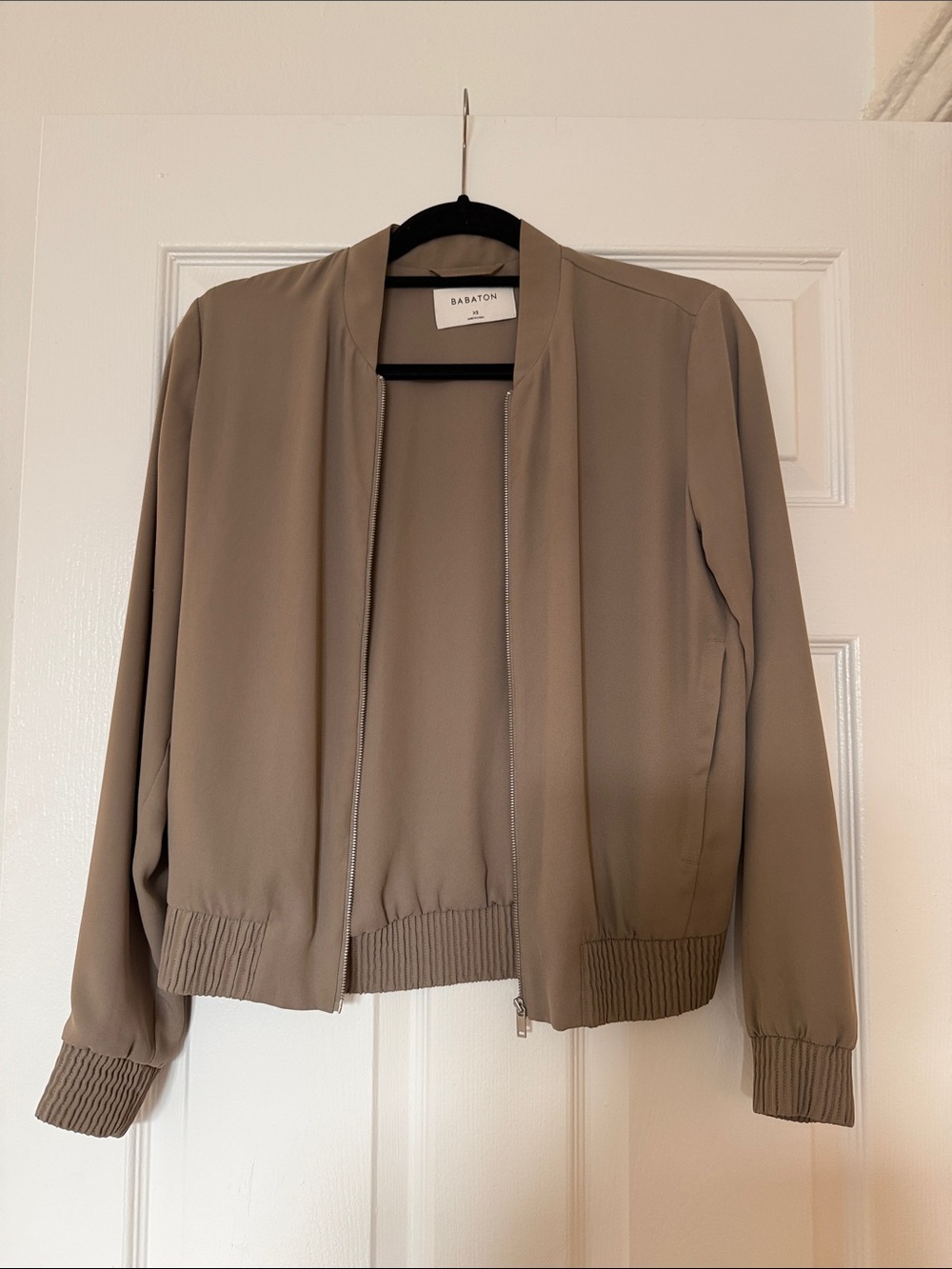 Babaton Taupe/Beige Minimal Bomber Jacket